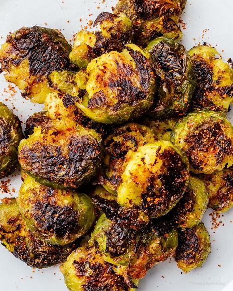 Smashed Brussel Sprout Recipes, Smashed Brussel Sprouts, Brussel Sprouts Recipes Easy, Tajin Seasoning, Baked Brussel Sprouts, Buttermilk Powder, Rice Seasoning, Fried Brussel Sprouts, Cooking Brussel Sprouts