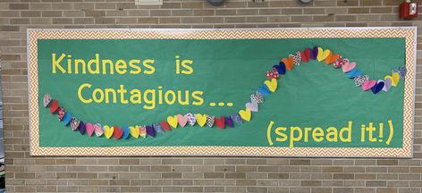 Kindness is Contagious - bulletin board. Cut out hearts folded to appear to “pop” out Capturing Kids Hearts Bulletin Board, Counselor Door Decorations, Raise Craze, High School Football Posters, Counselor Door, School Counselor Bulletin Boards, Counselor Bulletin Boards, School Counseling Bulletin Boards, Capturing Kids Hearts