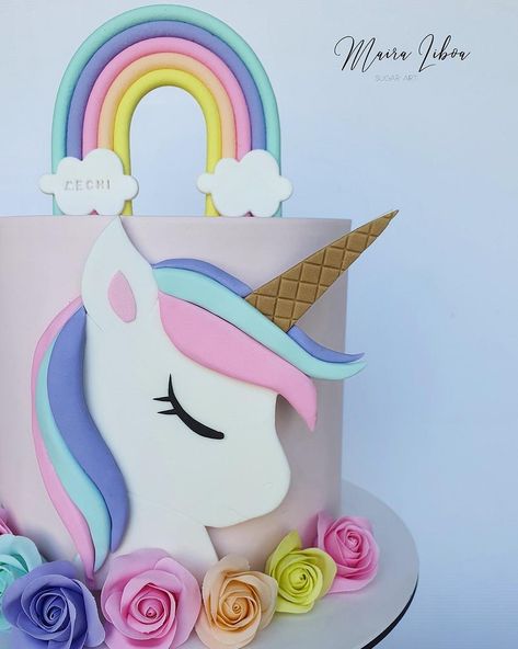 Unicorn Head Cake, Little Mermaid Birthday Cake, Cupcakes Fondant, Minnie Mouse Birthday Cakes, 5th Birthday Cake, Mermaid Birthday Cakes, Unicorn Birthday Cake, Simple Cake Designs, Little Mermaid Birthday