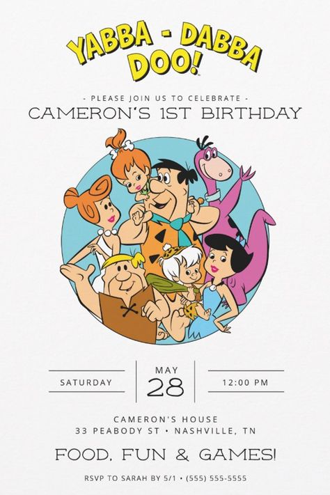 The Flintstones Birthday Invitation
Invite all your family and friends to your child's Birthday with these cute Flintstones Birthday invitations. Personalize by adding all your party details! Flinstones Party, Flintstones Party, Flinstones Second Birthday Party, Flintstones Birthday Party, Flintstones 1st Birthday Party Ideas, The Flintstones Party Ideas, Flintstones First Birthday Party, Flinstone First Birthday Party, Flinstones Invitations