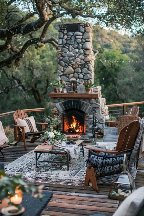 5 Tips for Deck Design with Outdoor Fireplace Fireplace On Wood Deck, Outdoor Fireplace And Pergola, Cozy Outdoor Fireplace, Fireplace On Deck, Deck With Fireplace, Ground Deck, Outdoor Firewood Rack, Fireplace Style, Deck Fireplace