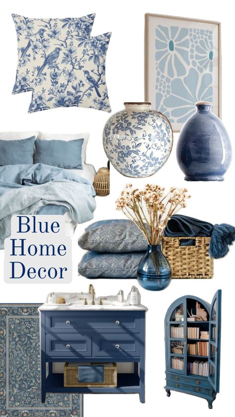 Blue And White Apartment Decor, Blue Apartment Aesthetic, Blue And White Bedroom Decor, Blue Willow Decor, Hampton Interior, Blue And White Bedroom, Hamptons Style Decor, White Bedroom Decor, House Decor Modern