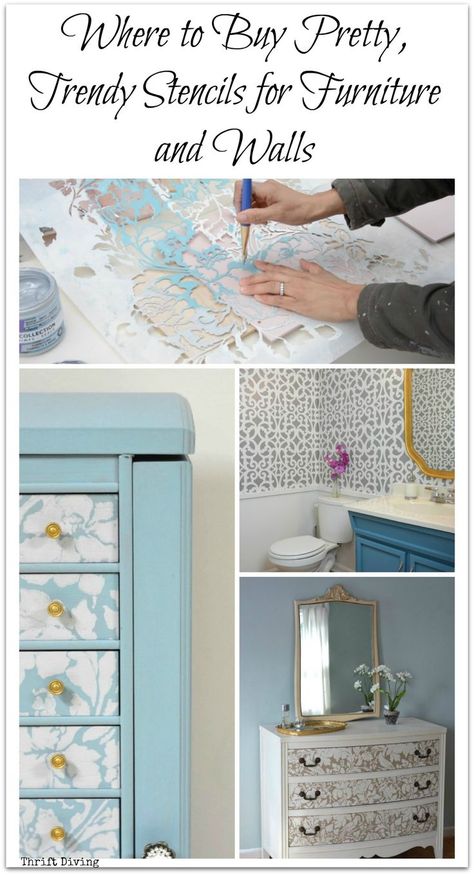 Stick On Stencils For Furniture, Refurbishing Dressers, Diy Paint Stencil, Stenciled Furniture Diy, Stenciling Furniture, Transform Furniture, Update Furniture, Stenciled Furniture, Stencils For Furniture