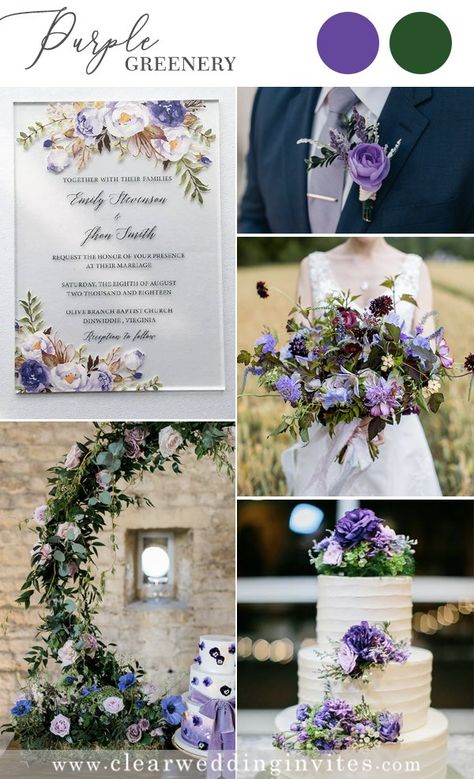 Wedding Ideas Colors, Green Fall Wedding, Green Fall Weddings, Fall Wedding Color Ideas, Green Wedding Decorations, Lavender Wedding Invitations, Purple And Green Wedding, Green Wedding Bouquet, Wedding Color Pallet