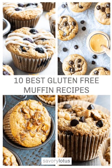 If you're craving delicious baked goods with out the gluten, I got you covered. Here are 10 of the BEST gluten free muffin recipes you can easily make at home. #glutenfreerecipes #glutenfreemuffins #glutenfreebaking #grainfreemuffins #savorylotus Gluten Free Muffin, Gluten Free Banana Muffins, Gluten Free Pumpkin Muffins, Gluten Free Blueberry Muffins, Paleo Muffins, Muffins Easy, Gluten Free Chocolate Chip, Gluten Free Recipes For Breakfast, Best Gluten Free