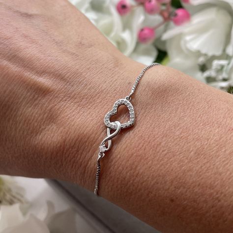 Heart Chain Bracelet, Sterling Silver Heart Bracelet, Silver Heart Bracelet, Evening Jewelry, Bracelet Heart, Infinity Heart, Dainty Bracelet, Heart Chain, Silver Chain Bracelet