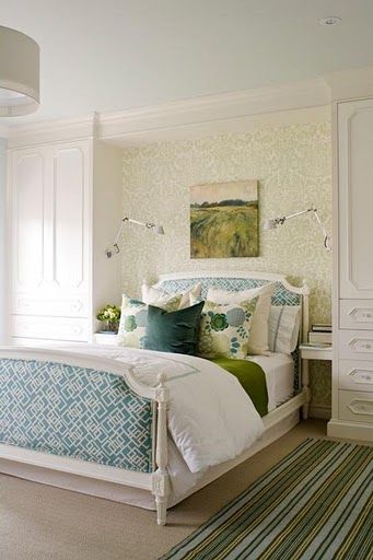 Turquoise + green bedroom- I like this too.. Bedroom Built Ins, Condo Bedroom, Cool Kids Bedrooms, Casa Vintage, Dreamy Bedrooms, Decoration Inspiration, Bedroom Green