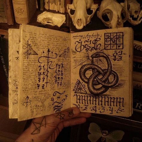 Witch Book Aesthetic, Wizard Spellbook, Wizard Vibes, Book Of Knowledge, Demon Book, Magic Runes, Automatic Drawing, Alchemy Art, Lovecraftian Horror