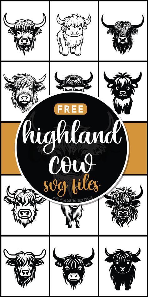 Skeleton Svg Free Files For Cricut, Free Highland Cow Svg Files For Cricut, Highland Cow Printable Free, Wecreat Vision Projects, Free Highland Cow Svg, Highland Cow Pumpkin Carving, Free Commercial Use Svg, Basswood Cricut Projects, Highland Cow Classroom Decor