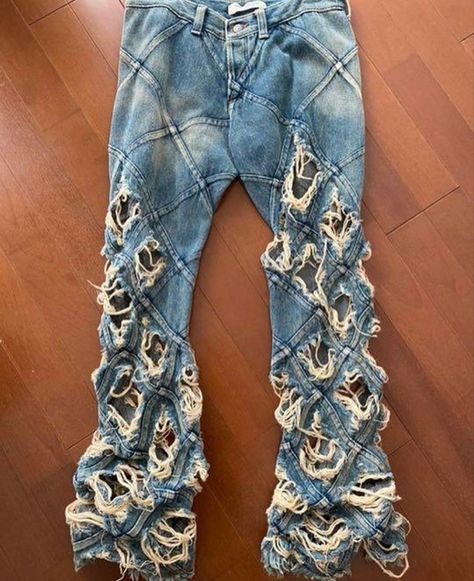 Reworked Denim Jeans, Reworked Denim, Upcycle Clothes Diy, Jeans Street Style, Custom Jeans, Concept Clothing, Denim Ideas, Custom Denim, Fresh Outfits