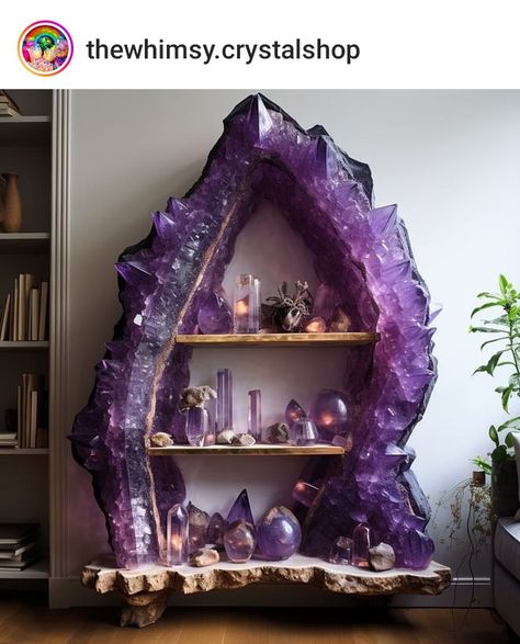 Amethyst Furniture, Crystal Room Aesthetic, Melissa Core, Crystal House, Bookshelf Room, Crystal Room Decor, Fantasy Furniture, Crystal Room, Whimsical Furniture