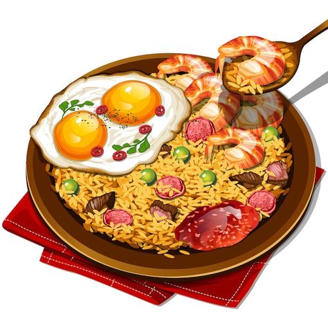 Nasi goreng or fried rice on white backg... | Premium Vector #Freepik #vector #nasi-goreng #fried-rice #fried-noodle #rice-noodles Fried Rice Drawing, Fried Rice Illustration, Aesthetic Food Art, Vector Food Illustration, Seafood Art, Rice Fried, Japanese Food Illustration, 귀여운 음식 그림, Food Texture