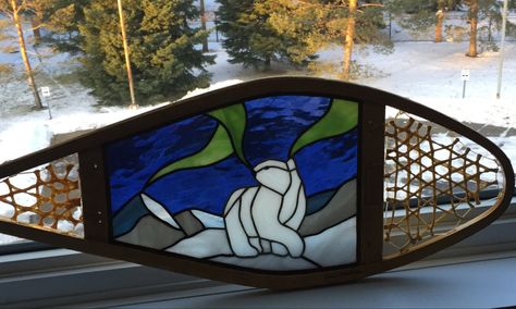 Polar Bear Northern Lights, Snow Shoe, Turtle Pond, Snowshoes, Stained Glass Pattern, Glass Work, Glass Pattern, Glass Designs, Stained Glass Designs