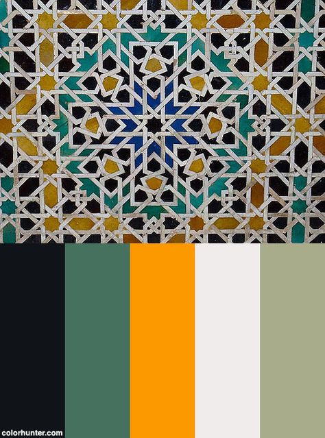 Alhambra+Tiles+7+Color+Scheme 7 Color Palette, Alhambra Tiles, Moroccan Color Palette, Tile Color Palette, Arabic Colors, Moroccan Colors, Moroccan Inspiration, Islamic Patterns, Arabic Pattern