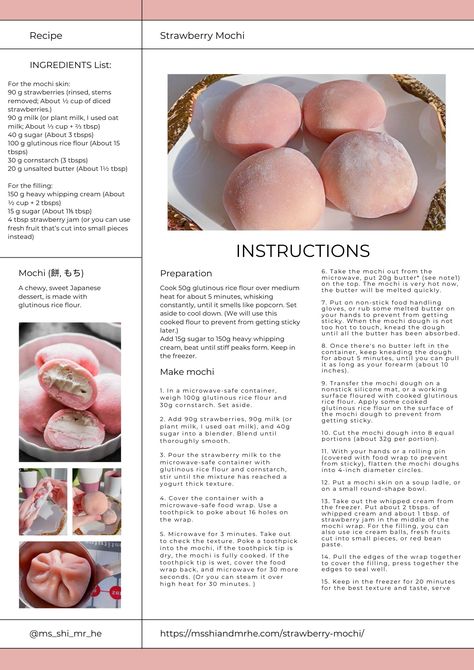 Food mochi strawberry yummy yum yum in my tum How To Make The Best Rice, Baking With Rice Flour, Japanese Sweets Recipe, Glutinous Rice Flour Recipes, Mochi Skin, Sweets To Make, Sweet Rice Flour, Rice Flour Recipes, How To Make Pink