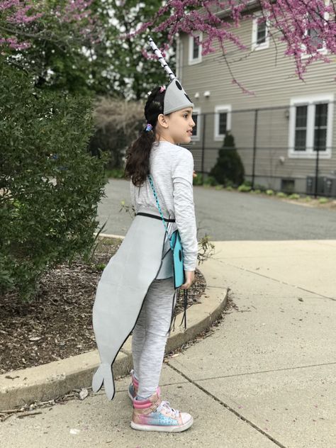 Narwhal and jelly costume Narwhal And Jelly Costume, Diy Narwhal Costume, Seal Costume, Narwhal And Jelly, Narwhal Costume, Character Day Ideas, Dolphin Costume, Book Characters Dress Up, Spirit Days