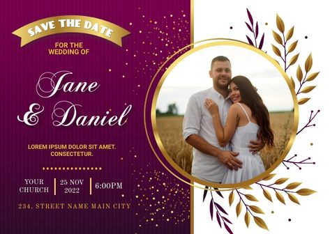 Pre Wedding Invitation Card, Free Wedding Invitation Templates Editable, Save The Date Templates Design, Save The Date Background Design, Wedding Card With Photo, Save The Date Posters, Save The Date With Photo, Postcard Template Free, Album Designs