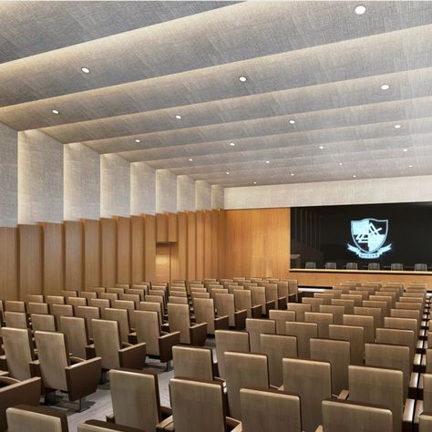 Bespoke acoustic ceiling and wall in Fuzhou No.3 Middle School Changle Campus class room Lecture Hall Interior Design, Lecture Hall Design, Church Building Plans, Theatre Hall, Photography Room, Conference Room Design, Auditorium Design, Meeting Hall, Modern Hall