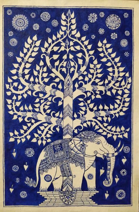 Kalamkari Elephant Painting, Kalamkari Elephant Designs, Jaipuri Art Paintings, Mandala Art Poster, Kalamkari Painting Traditional, Kalamkari Art, Rajasthani Art, Gold Art Painting, Kalamkari Painting