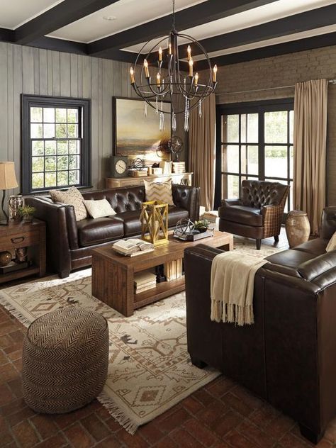 dark shades of brown Brown Furniture Living Room, Leather Couches Living Room, Brown Living Room Decor, Brown Couch Living Room, Furnitur Ruang Keluarga, Cozy Family Rooms, Brown Home Decor, Brown Furniture, Brown Living Room