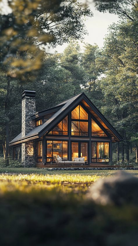 Forest Hideaways Secluded Homes in Nature - Photo of a cozy cabin nestled among trees in the forest Forest Home Interior, Homes In Nature, Pacific Northwest Cabin, Cabin In The Woods Aesthetic, Forest Landscaping, Northwoods Cabin, Trees In The Forest, Forest Homes, Forest Home