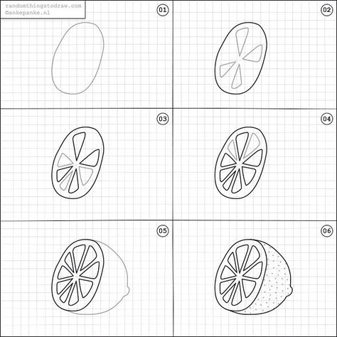 How to draw a lemon.  rttdraw#lemon #citroen #citrus #drawinstructions #howtodraw #randomthingstodraw #sketching #drawing #doodling #howtodoodle #doodleinstructions #howto #howtodrawing #tutorial #drawtutorial #doodletutorial #illustration #tekeninstructies Draw A Lemon, Random Things To Draw, Trin For Trin Tegning, Ako Kresliť, Bujo Doodles, Sketching Drawing, Easy Drawings For Kids, Things To Draw, Galaxy Painting