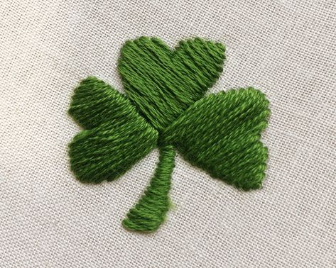 5 Ways to Hand Embroider Shamrocks - Creative Fabrica Irish Embroidery Patterns, Embroidered Shamrock, Shamrock Embroidery, Embroidery Stitches Beginner, Brown Jumper, Basketweave Stitch, Cruise Dress, St Pats, Basic Embroidery Stitches