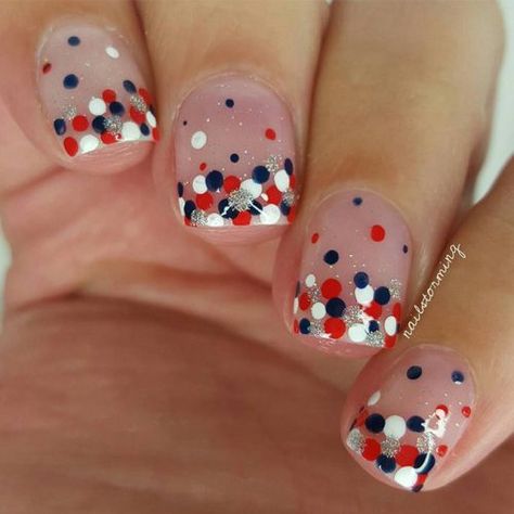 Popular 4th of July Nails to Feel Like Americas Supergirl ★ See more: http://glaminati.com/4th-of-july-nails-designs/ Red White And Blue Polka Dot Nails, 4th Nails, Patriotic Nails, Fourth Of July Nails, Nail Board, Hot Pink Nails, 4th Of July Nails, Total Beauty, Polka Dot Nails