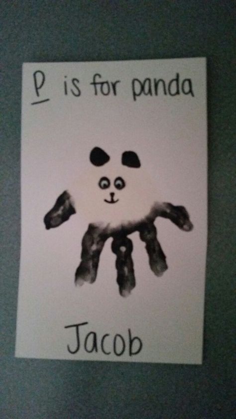 P is for panda Sorry, a bit blurry... P Is For Panda, Panda Craft, Prek Teacher, Alphabet Activities Preschool, Activities Preschool, Handprint Crafts, Alphabet Activities, School Crafts, Preschool Activities