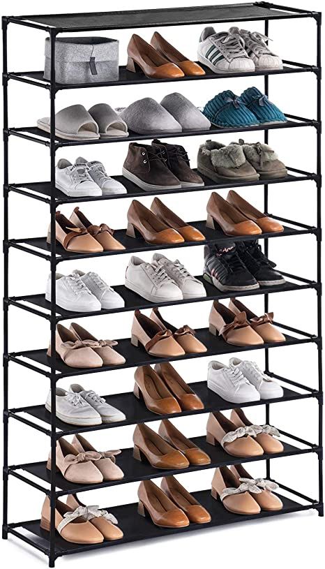 Amazon.com: YOUDESURE 10 Tiers Shoe Rack, Large Shoe Rack Organizer for 50 Pairs, Space Saving Shoe Shelf, Non-Woven Fabric Shoe Storage Cabinet (Black) : Home & Kitchen Best Shoe Rack, Large Shoe Rack, Housewares Design, Modern Shoe Rack, Shoe Rack Organizer, Shoe Rack Organization, Shoe Shelf, Modern Shoes, Iron Pipe