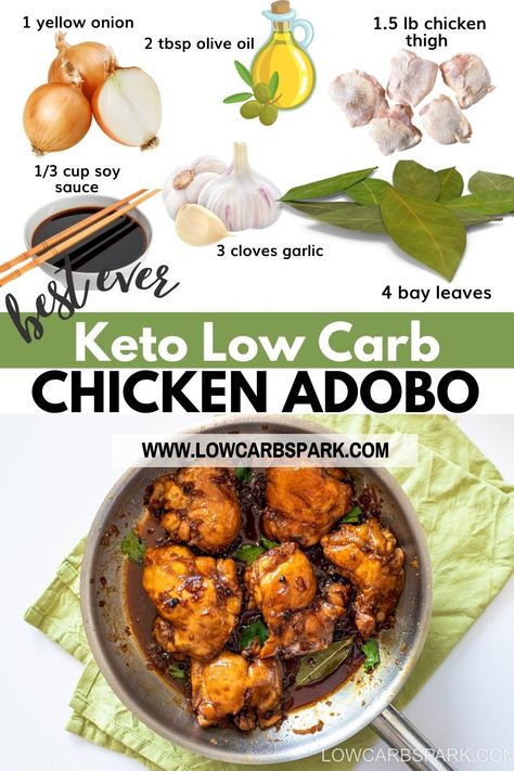 Filipino Chicken Adobo (Keto & Low Carb) Keto Filipino Recipes, Chicken Adobo Recipe Easy, Chicken Adobo Filipino, Spain Recipes, Adobo Filipino, Chicken Adobo Recipe, Filipino Chicken Adobo, Fancy Foods, Chicken Adobo