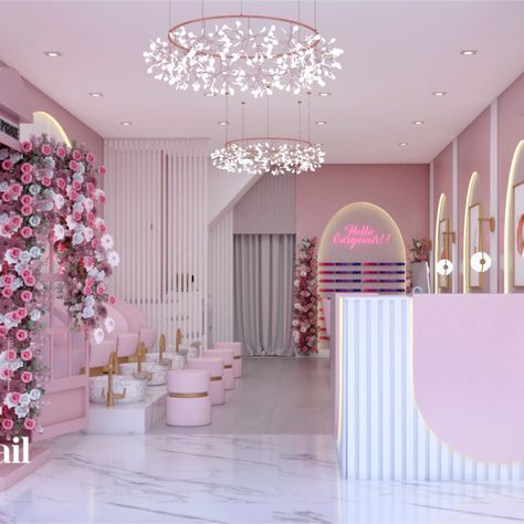 Here is Studio58 expanding its borders.
This entrepreneur invited is to design this new Nail Salon in New Jersey.
The idea was to create a kid friendly space just for woman. Luxury Nail Salon Interior Design, Beauty Store Interior, Nail Setup, Beauty Salon Aesthetic, Salon Decor Studio, Luxury Nail Salon, Nail Salon Interior Design, Dream Salon, Nail Salon Interior