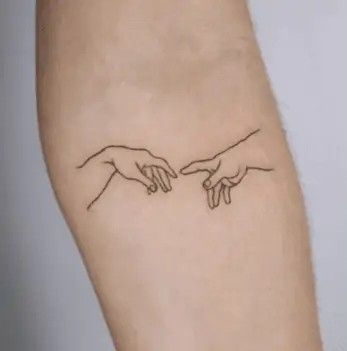 Touching Hands Tattoo, Fingers Touching Tattoo, Two Hands Tattoo, Fingers Touching, Hand Tattoo Designs, Hands Tattoo, 2 Fingers, Skeleton Hand Tattoo, Back Of Shoulder Tattoo