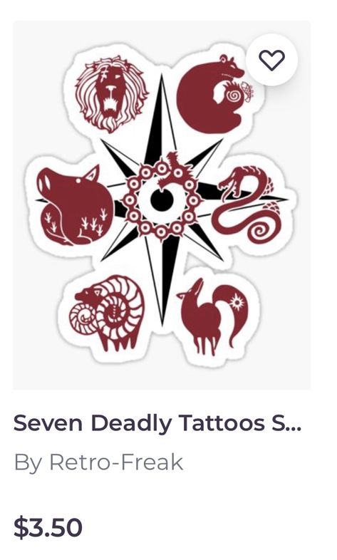 Seven Deadly Sins Tattoo, Sin Tattoo, Seven Deadly Sins Anime, 7 Deadly Sins, Anime Tattoos, Anime Stickers, Seven Deadly Sins, Avatar The Last Airbender, Tattoo Stickers