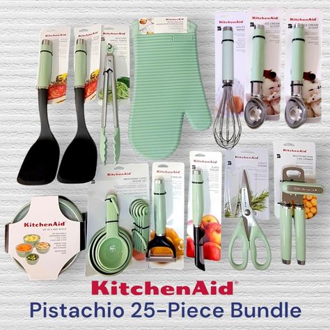 - Nwt Kitchenaid 25-Piece Bundle Of Brand New Kitchenaid Pistachio Color Tools!! 2 - Solid Turners 2 - Silicone Oven Mitts 4 - Prep Bowls: Sizes, 1 C, 2c, 3 C, And 4 C 1 - Utility Whisk 4 - Measuring Cups: Sizes, 1/4 C, 1/3 C, 1/2 C & 1 C 5 - Measuring Spoons: Sizes, 1/4 Tsp, 1/2 Tsp, 1 Tsp, 1/2 Tbsp, 1 Tbsp 1 - Multi-Function Can Opener 1 - Utility Shears 1 - Silicone Tipped Tongs 2 - Ice-Cream Scoops 1 - Euro Peeler 1 - Y-Peeler Note - I Am Open To Offers. However, Iowball Offers Will Be Respe Kitchenaid Pistachio, Pistachio Kitchen, Pistachio Kitchenaid, Kitchenaid Products, Green Kitchen Utensils, Red Kitchen Utensils, Kitchenaid Bowl, Kitchenaid Kitchen, Kitchenaid Food Processor