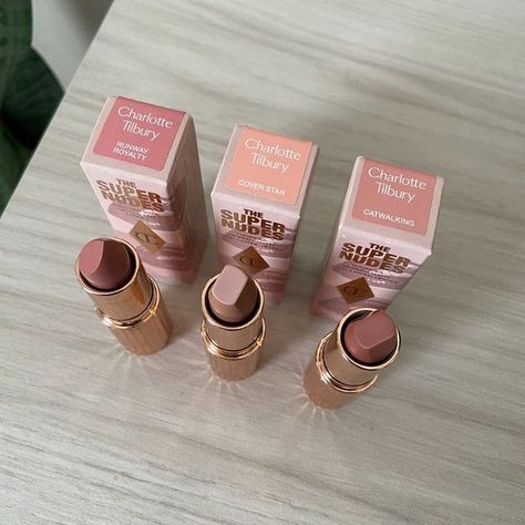 THREE Charlotte Tilbury Super Nudes Lipsticks Charlotte Tilbury Lipstick Swatch, Charlotte Tilbury Lipstick, Lipstick Swatches, Nude Lipstick, Aesthetic Grunge, Charlotte Tilbury, Lipsticks, Makeup Products, Snack Recipes