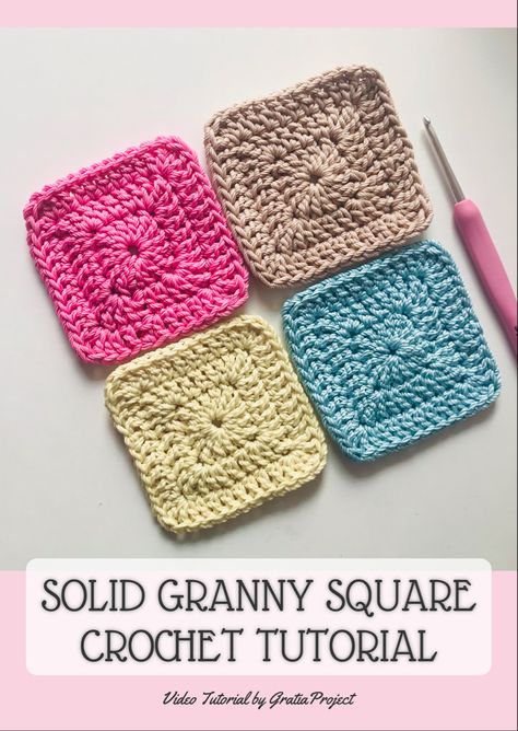 Granny Square Solid Pattern, 5 Inch Granny Square Patterns, Easy Solid Granny Square Crochet, Tight Granny Square Crochet, Mini Crochet Squares, Basic Granny Square Blanket, Single Color Granny Square Crochet, Granny Square Crochet Pattern Easy Video Tutorials, Plain Granny Square Crochet