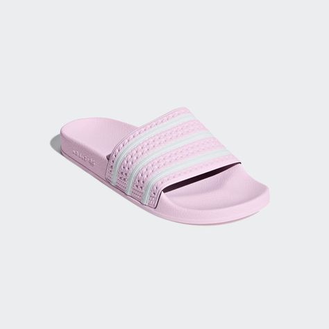 Adilette Slides Sport Sandals Outfit, Slides Adidas, Yellow Adidas, Pool Shower, Pink Slides, Adidas Slides, Chacos Sandals, Casual Skirt Outfits, Tennis Sneakers