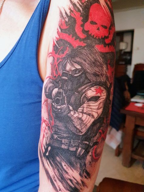 Winter Soldier Tattoo Ideas, Soldier Tattoo Ideas, Winter Soldier Tattoo, Soldier Tattoo, Marvel Tattoos, Winter Soldier, Portrait Tattoo, Soldier, Tattoo Ideas