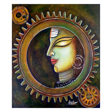 Lord shiva controlling the time cycle of Universe. Kalchakra 1 (ART_7352_46872) - Handpainted Art Painting - 15in X 17in by Artist Susmita Mandal. Please click here to buy this painting https://www.fizdi.com/kalchakra-1-art_7352_46872-handpainted-art-painting-15in-x-17in/ #fizdiofficial #acrylic #canvas #acrylicpainting #painting #modernart #contemporaryart #creativeart #shiva #hinduism #hindu #om Adi Yogi Drawing, Adi Yogi, Gods Painting, God Painting, Adi Shankaracharya, Shiva Shankar, Indian Wall Art, Kerala Mural Painting, Shiva Parvati