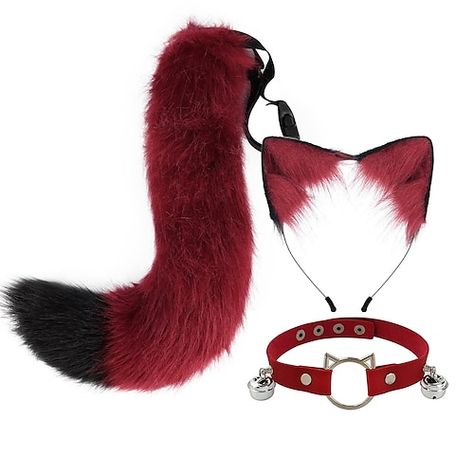 Cat Ears And Tail, Bell Collar, Animal Tails, Fox Tail, Fox Ears, Pet Fox, Ear Hair, Anime Animals, Fluffy Animals