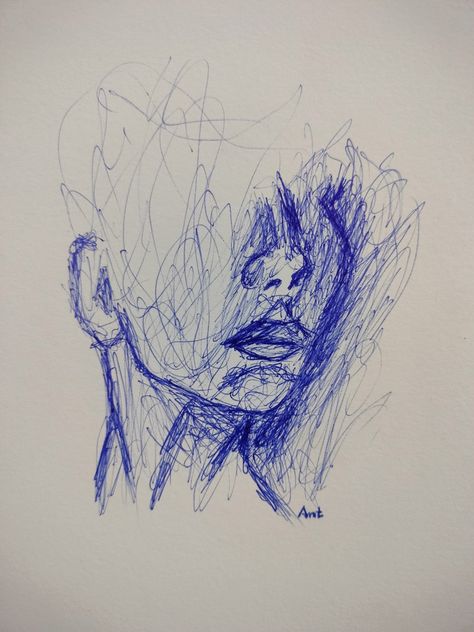 Tried from a pin Blue Ball Pen Art, Bic Pen Drawing, Blue Pen Drawing, Hatching Drawing, Hatch Drawing, Pen Art Work, Bic Pens, Scribble Art, Pen Art