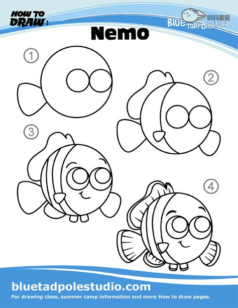 How To Draw Nemo, Planner Doodles, Easy Disney Drawings, Kitten Drawing, Drawing Lessons For Kids, Cute Disney Drawings, Kid Projects, Animal Doodles, Drawing Tutorial Easy