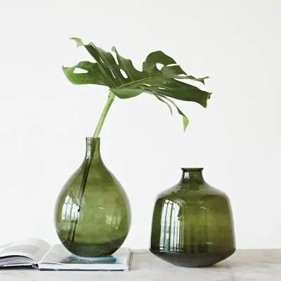 IN DEEP BLOOM | Shop Sales Events Antique Farmhouse Glass Vase Styling, Mid Century Modern Vase, Christmas Bud Vases, Green Glass Decor, Green Objects, Transparent Texture, Round Glass Vase, Beautiful Vases, Boho Scandinavian