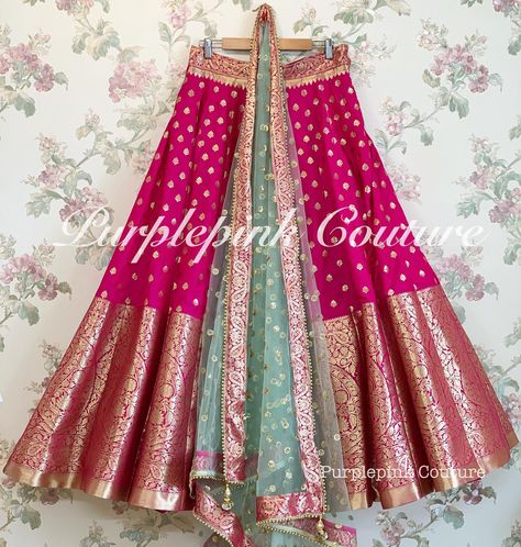 Pink Banarasi Lehenga, Rani Lehenga, Silk Lehangas, Lehenga Saree Design, Half Saree Lehenga, Indian Outfits Lehenga, Wedding Lehenga Designs, Lehnga Dress, Bridal Lehenga Collection