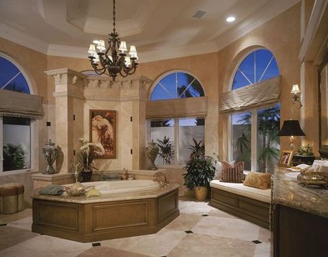 Sherbrooke Tuscan Bathroom Decor, Luxury Small Bathroom, Castle Courtyard, Tuscan Bathroom, Old World Home, Beautiful Bathroom Designs, Mediterranean Style House Plans, Mediterranean House Plans, Stunning Bathrooms