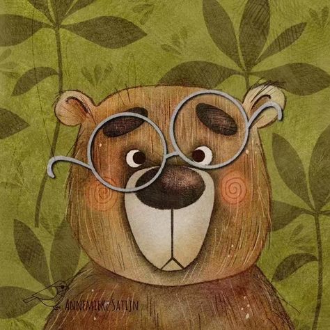 Bear With Glasses, Creative Logo Design Art, Happy Birthday Illustration, Fall Art Projects, Birthday Illustration, Classroom Art Projects, Animal Portraits Art, Book Illustration Art, Doodle Illustration