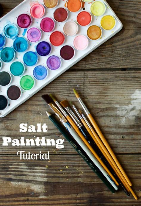 salt painting tutorial Raised Salt Painting Kid Art, Watercolor Salt Painting, Salt And Watercolor Painting, Salt Painting Ideas, Paint With Salt, Salt Art Painting, Salt Craft, Salt Painting For Kids, Salt Paint