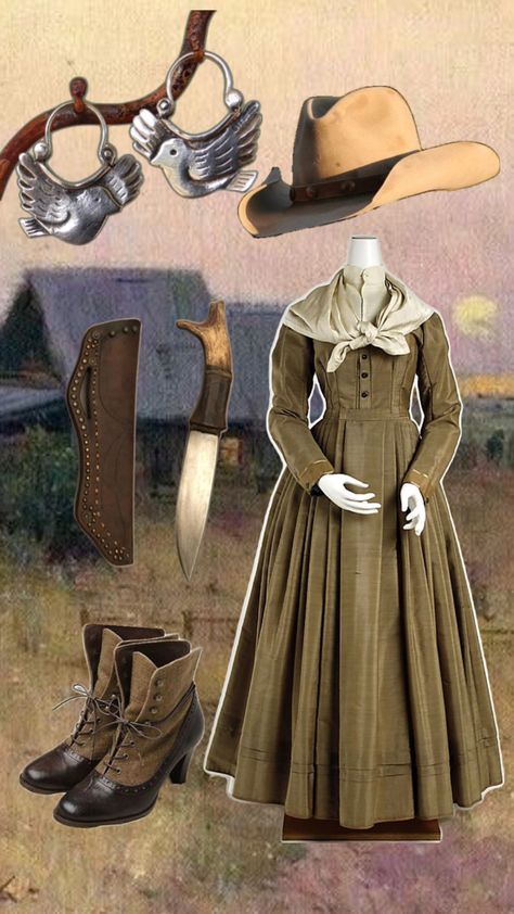 1860s inspired work dress collage Old Western Dresses, Western Dresses Women, Working Dresses, Old Western, Work Dress, Dresses Women, Western Dresses, Cool Costumes, Character Inspiration