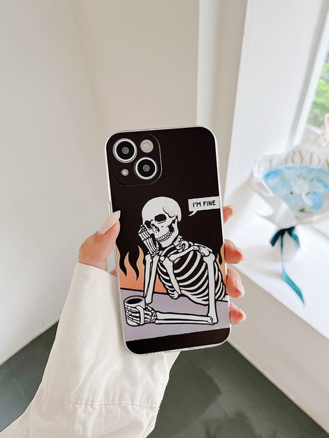 Creative Phone Cases, Skeleton Phone Case, Skeleton Pattern, Diy Phone Case Design, Phone Case Diy Paint, Cellphone Case, Mobile Case, Phone Stuff, Cover Paper